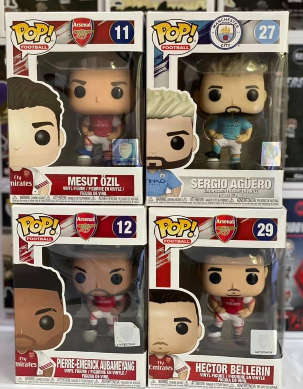 x 4 Football Funko POPS! (Box Damage on Aguero and Aubameyang) Auction (Reserved for Auction Winner)